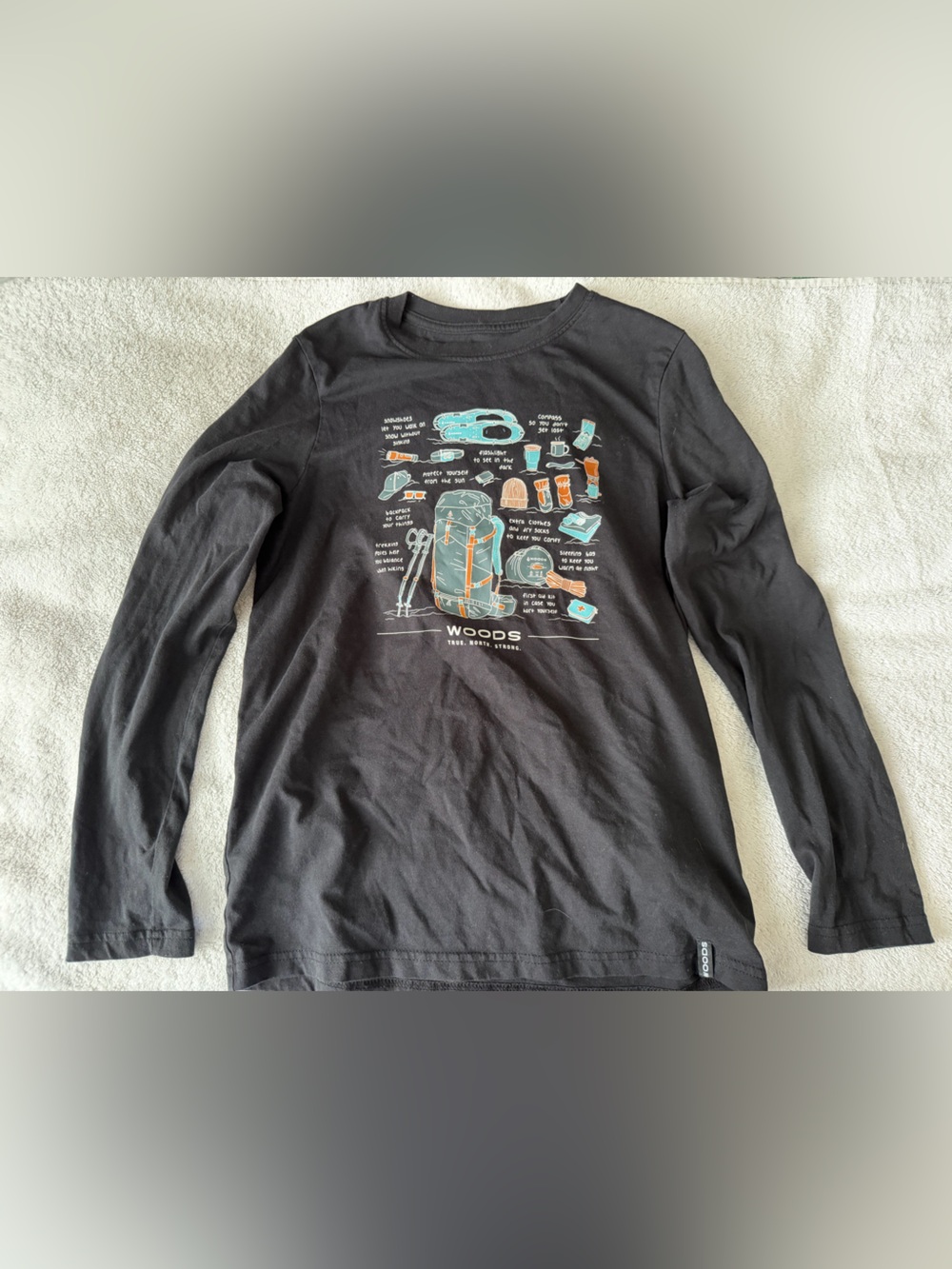 Woods boys' Black Long Sleeve Graphic Tee size large